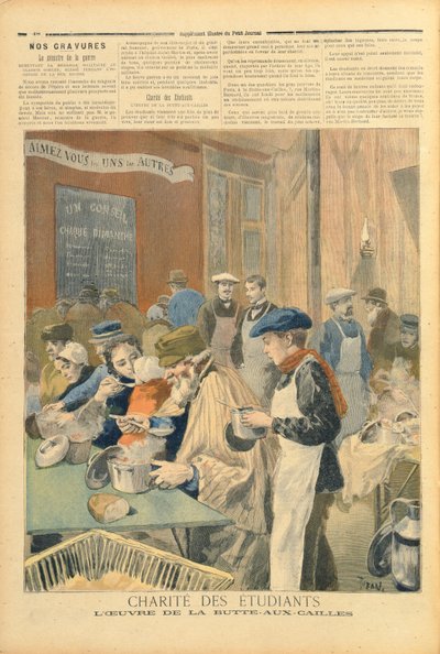 学生の慈善活動：1894年2月5日、「Le Petit Journal」より、ビュートオカイユのスープキッチン 作： Oswaldo Tofani